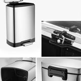 NNEAGS 2X Foot Pedal Stainless Steel Rubbish Recycling Garbage Waste Trash Bin Rectangular Shape 12L Silver
