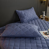 NNEAGS 2X Blue 183cm Wide Cross-Hatch Mattress Cover Thick Quilted Stretchable Bed Spread Sheet Protector with Pillow Covers