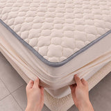 NNEAGS 2X Beige 183cm Wide Mattress Cover Thick Quilted Fleece Stretchable Clover Design Bed Spread Sheet Protector with Pillow Covers