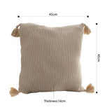 NNEAGS 2X 45cm Off-White Wabi-Sabi Raised Pillow Cotton Striped Large Tassel Square Pillow Throw Pillow