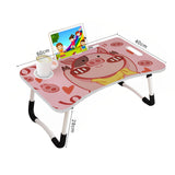NNEAGS Cute Pig Design Portable Bed Table Adjustable Foldable Bed Sofa Study Table Laptop Mini Desk with Drawer and Cup Slot Home Decor