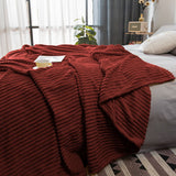 NNEAGS 2X Burgundy Throw Blanket Warm Cozy Striped Pattern Thin Flannel Coverlet Fleece Bed Sofa Comforter