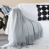NNEAGS 2X Grey Acrylic Knitted Throw Blanket Solid Fringed Warm Cozy Woven Cover Couch Bed Sofa Home Decor