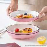 NNEAGS Pink Japanese Style Ceramic Dinnerware Crockery Soup Bowl Plate Server Kitchen Home Decor Set of 4