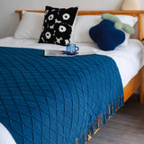 NNEAGS Royal Blue Diamond Pattern Knitted Throw Blanket Warm Cozy Woven Cover Couch Bed Sofa Home Decor with Tassels
