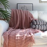 NNEAGS 2X  Pink Diamond Pattern Knitted Throw Blanket Warm Cozy Woven Cover Couch Bed Sofa Home Decor with Tassels