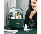 NNEAGS Green Cosmetic Jewelry Storage Organiser with Antler LED Light Mirror Tabletop Vanity Set