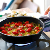 NNEAGS 26cm Round Cast Iron Frying Pan Skillet Steak Sizzle Platter with Handle