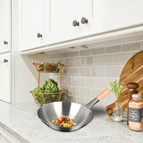 NNEAGS 40cm Stainless Steel Kitchen Cooking Wok with Wood Handle