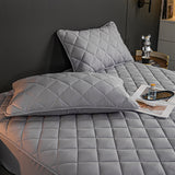 NNEAGS Grey 183cm Wide Cross-Hatch Mattress Cover Thick Quilted Stretchable Bed Spread Sheet Protector with Pillow Covers