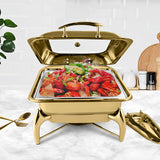 NNEAGS Gold Plated Stainless Steel Square Chafing Dish Tray Buffet Cater Food Warmer Chafer with Top Lid