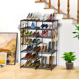 NNEAGS 12-Shelf Tier Shoe Storage Shelf Space-Saving Caddy Rack Organiser with Side Hooks Black