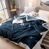 NNEAGS 2X Throw Blanket Warm Cozy Double Sided Thick Flannel Coverlet Fleece Bed Sofa Comforter Dark Blue