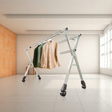 NNEAGS 2X 200cm Portable Drying Rack Clothes Steel Laundry Rack Foldable Space-Saving Laundry Holder 3 Poles