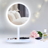 NNEAGS 26cm White Round Smart LED Makeup Bedroom Table Vanity Mirror Tricolor w/ 5x Magnification