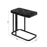 NNEAGS 30x50cm Black Ceramic Sofa Side Square Mini Table w/ Black Metal Legs