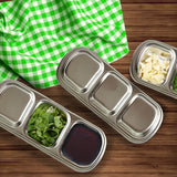NNEAGS 20.5cm Silver Sauce Pan with Three Compartments Divided Sauce Dish Kitchen Essential