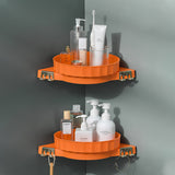 NNEAGS 2X Orange 360 Degree Wall-Mounted Rotating Bathroom Organiser Corner Vanity Rack Toilet Adhesive Storage Shelf