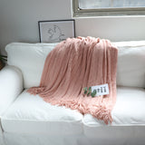 NNEAGS Pink Textured Knitted Throw Blanket Warm Cozy Woven Cover Couch Bed Sofa Home Decor with Tassels