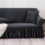 NNEAGS 4-Seater Dark Grey Sofa Cover with Ruffled Skirt Couch Protector High Stretch Lounge Slipcover Home Decor