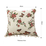 NNEAGS 45cm Creamy White French Vintage Butterfly Loves Flowers Tassel Throw Pillow