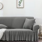 NNEAGS 4-Seater Grey Sofa Cover with Ruffled Skirt Couch Protector High Stretch Lounge Slipcover Home Decor