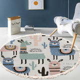 NNEAGS 120cm Alpaca Cactus Pattern Rug Desert Animals Non-Slip Round Area Rugs for Living Room Dining Room