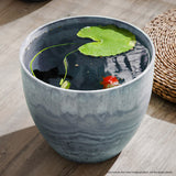 NNEAGS 32cm Weathered Grey Round Resin Plant Flower Pot in Cement Pattern Planter Cachepot for Indoor Home Office