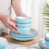 NNEAGS Blue Japanese Style Ceramic Dinnerware Crockery Soup Bowl Plate Server Kitchen Home Decor Set of 12