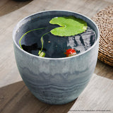 NNEAGS 27cm Weathered Grey Round Resin Plant Flower Pot in Cement Pattern Planter Cachepot for Indoor Home Office