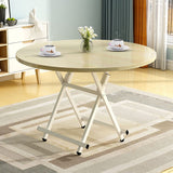 NNEAGS 2X Maple Grain Dining Table Portable Round Surface Space Saving Folding Desk Home Decor