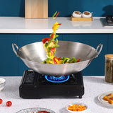 NNEAGS 55cm Stainless Steel Kitchen Cooking Wok with 2 Sturdy Handles