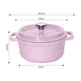 NNEAGS 24cm Pink Cast Iron Ceramic Stewpot Casserole Stew Cooking Pot With Lid
