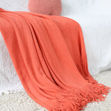 NNEAGS Orange Acrylic Knitted Throw Blanket Solid Fringed Warm Cozy Woven Cover Couch Bed Sofa Home Decor