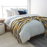 NNEAGS 2X 170cm Yellow Zigzag Striped Throw Blanket Acrylic Wave Knitted Fringed Woven Cover Couch Bed Sofa Home Decor