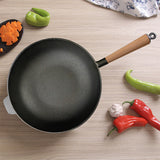 NNEAGS 2X 31cm Commercial Cast Iron Wok Round Bottom FryPan Home Cooking Skillet