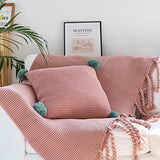 NNEAGS Pink Tassel Fringe Knitting Blanket Warm Cozy Woven Cover Couch Bed Sofa Home Decor