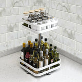NNEAGS 2X 2 Tier Steel White Square Rotating Multi-Function Kitchen Portable Storage Spice Seasoning Kitchen Countertop Organiser Shelf