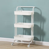 NNEAGS 2X 3 Tier Steel White Movable Kitchen Cart Multi-Functional Shelves Portable Storage Organizer with Wheels
