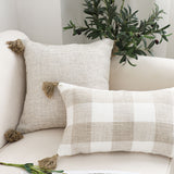 NNEAGS 50cm Beige Pillow Textured Throw Cover, Luxurious Rib Knit Ribbed Cotton Throw Pillow