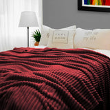 NNEAGS 2X Burgundy Throw Blanket Warm Cozy Striped Pattern Thin Flannel Coverlet Fleece Bed Sofa Comforter