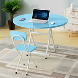 NNEAGS Blue Dining Table Portable Round Surface Space Saving Folding Desk Home Decor
