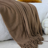 NNEAGS 2X Coffee Acrylic Knitted Throw Blanket Solid Fringed Warm Cozy Woven Cover Couch Bed Sofa Home Decor