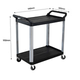 NNEAGS 2X 2 Tier Food Trolley Portable Kitchen Cart Multifunctional Big Utility Service with wheels 950x500x640mm Black