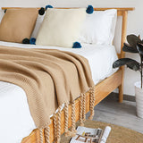 NNEAGS 2X Coffee Tassel Fringe Knitting Blanket Warm Cozy Woven Cover Couch Bed Sofa Home Decor