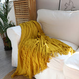 NNEAGS Mustard Textured Knitted Throw Blanket Warm Cozy Woven Cover Couch Bed Sofa Home Decor with Tassels