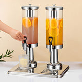 NNEAGS 6L Dual Silver Stainless Steel Beverage Dispenser Ice Cylinder Clear Juicer Hot Cold Water Jug