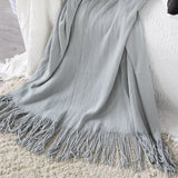 NNEAGS 2X Grey Acrylic Knitted Throw Blanket Solid Fringed Warm Cozy Woven Cover Couch Bed Sofa Home Decor