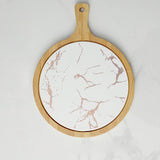 NNEAGS 2X 30cm White Circle Wooden Serving Tray Slate Steak Serving Platter Chopping Board Paddle Home Decor