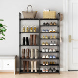 NNEAGS 12-Shelf Tier Shoe Storage Shelf Space-Saving Caddy Rack Organiser with Side Hooks Black